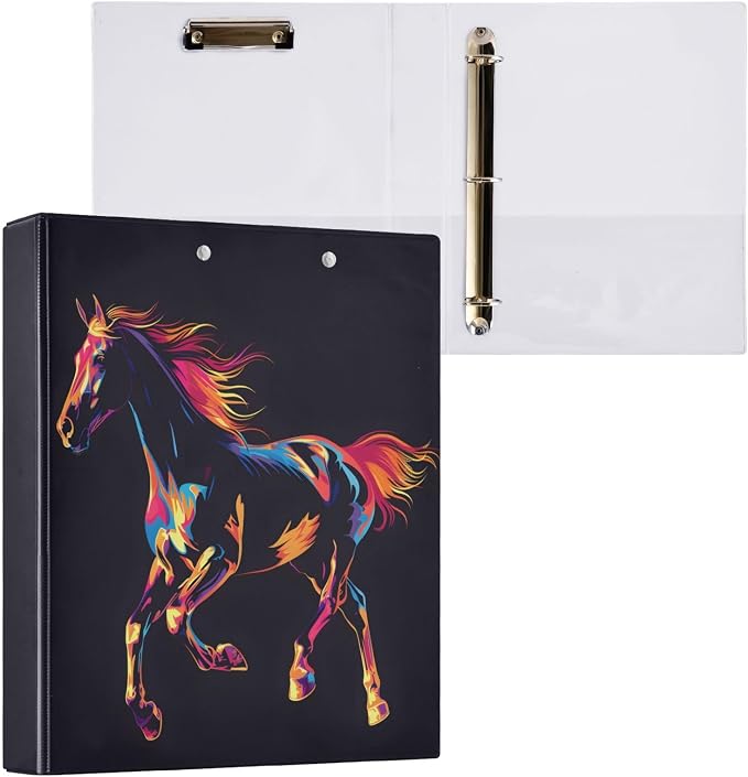 JIPONI 3 Ring Binder Silhouette of A Running Horse 1 Inch Round Binders for Men Women Students, Cute File Organizer for Office School, 1pc