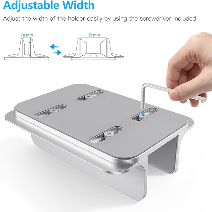 OMOTON Vertical Laptop Stand Holder, Adjustable Dock for MacBook, Silver | Aluminum Stand for MacBook Stand, Fits Chromebook & Gaming Laptops up to 17.3 in, Office Desk Organization, Space-Saving