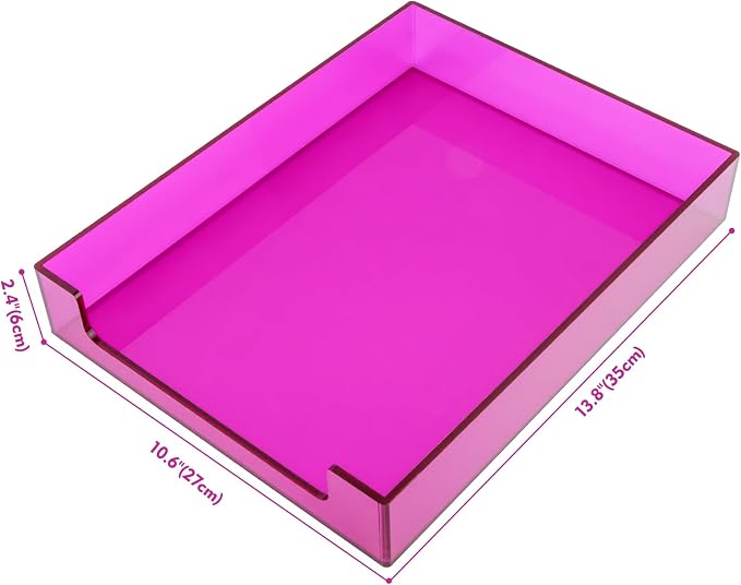 Paper Tray Acrylic File Organizer for Desk Letter Tray Desk Organizer Document Holder Sorter Storage for A4 Office Supplies Magazines, 13.8x10.6x2.4 Inches, Bright Purple