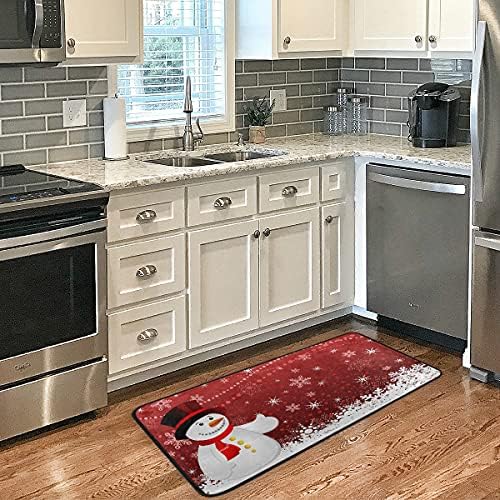 Christmas Snowman Kitchen Mat Winter Snowflakes Holiday Kitchen Rug Red Glitter Floor Mats Washable Non Slip Area Rug for Bedroom Living Room Home Decor 39" X 20"