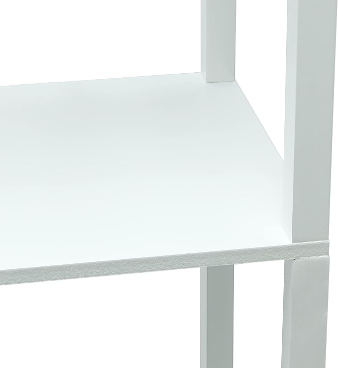 Simple Designs LF1014-WHT-LB Three Shelf Etagere Organizer Storage Floor Lamp with White Linen Shade for Living Room, Bedroom, Office, Hallway, White, with Feit LED Bulb Included