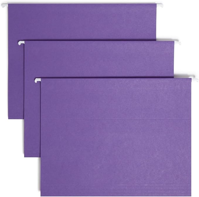 Smead Colored Hanging File Folder with Tab, 1/5-Cut Adjustable Tab, Letter Size, Purple, 25 per Box (64072) (Pack of 1)