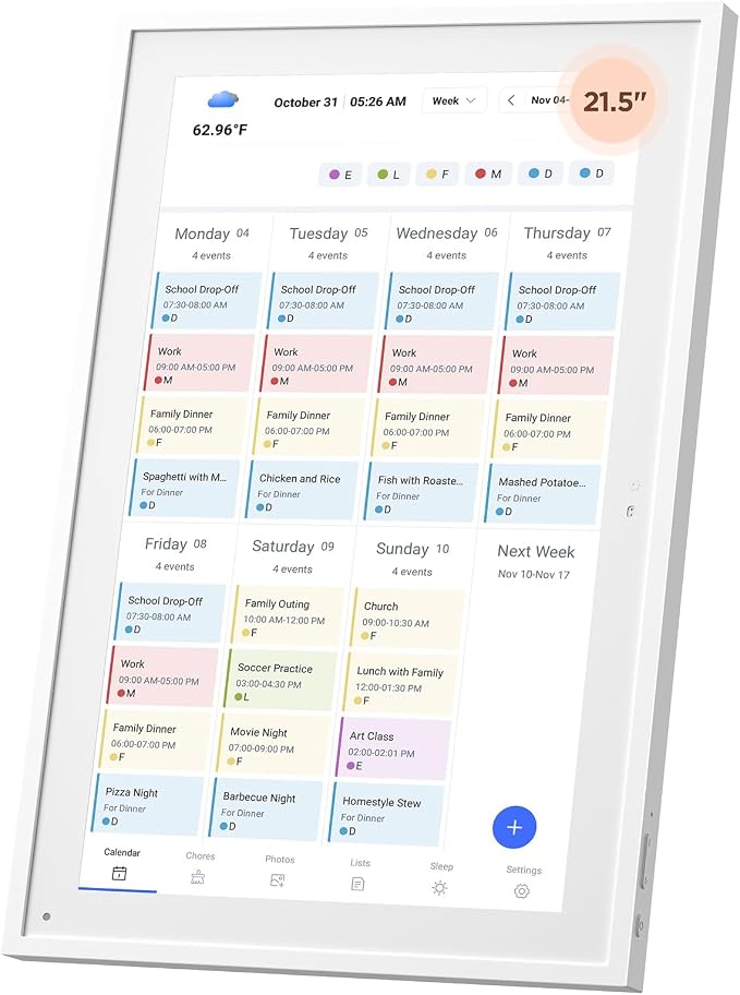 Mezed 21.5" Smart Digital Calendar, Meal Schedule, Duty Chart, HD Smart Touch Screen Home Interactive Electron Calender - Built-in Digital Photo Frame Function, Wall-Mountable