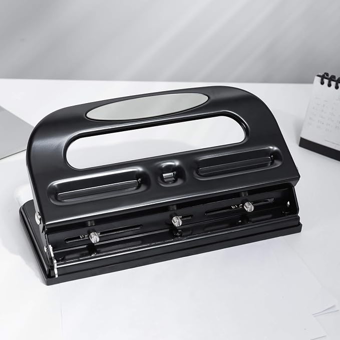 Amazon Basics 3 Hole Punch with Easy-Clean Tray, 30 Sheet Capacity, Black, 6-Pack