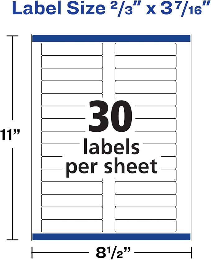 Avery TrueBlock File Folder Labels, 2/3" x 3-7/16", 1,500 Printable Labels, White, Permanent (5366)