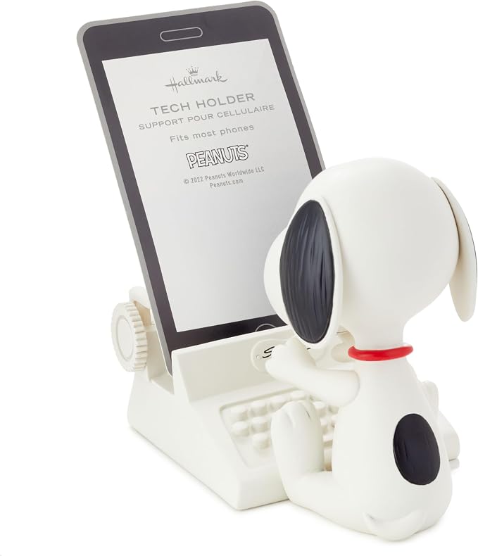 Hallmark Peanuts Snoopy Cell Phone Holder (Typewriter) Office Supplies | Resin Construction, Snoopy at Typewriter with Schulz Detail