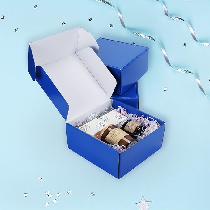 PHAREGE 8x8x4 inch Gift Shipping Boxes Bulk 25 Pack Blue, Tab Lock Tuck Top Mailing Boxes for Packaging Small Business, Small Cardboard Mailer Boxes for Wrapping Present