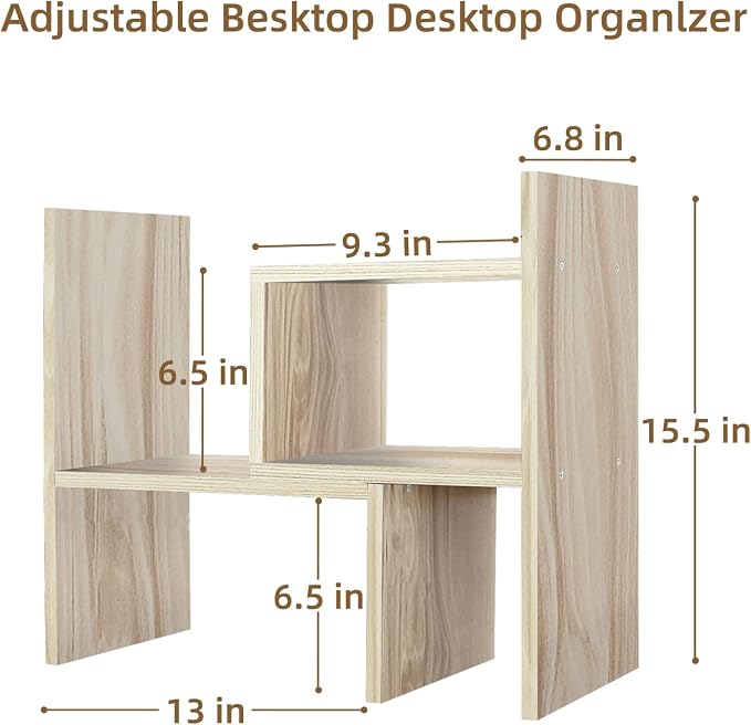 TY ARTS & CULTURE - Expandable Wood Desktop Storage Organizer Multipurpose Desk Bookshelf Display Shelf Rack Counter Top Bookcase for Office Home | Natural Beige | expandable desk bookshelf, multipurpose display shelf rack,countertop shelf, home office...