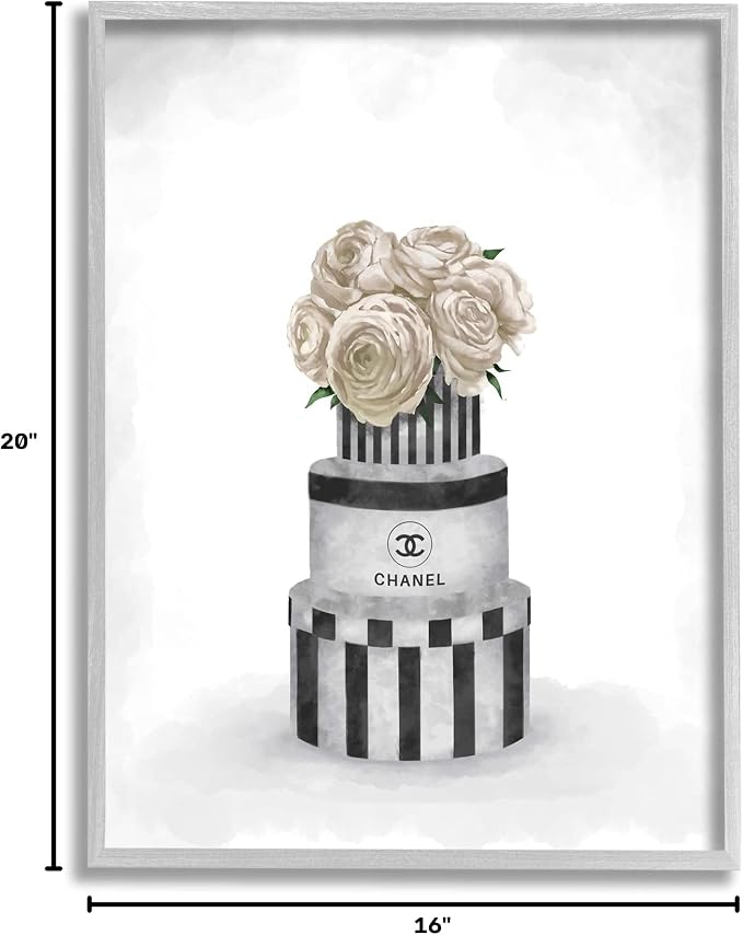 Stupell Industries Fashion Flower Box Stack Neutral Painting, Design by Artist Ziwei Li Wall Art, 16 x 20, Grey Framed