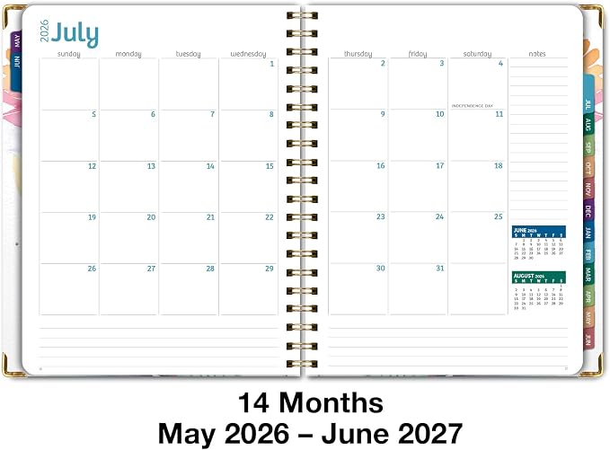 HARDCOVER Academic Year 2026-2027 Planner: 14 Months (May 2026 Through June 2027) 8.5"x 11" Daily Weekly Monthly Planner Yearly Agenda. Bookmark, Pocket Folder and Sticky Note Set (Rainbow Floral)