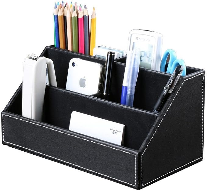 5PCS Desk Organizer and Accessories Set, Pu Leather Office Supplies with Multifunction Desktop Organizer Storage Box, Tissue Holder, Mouse Pad, Note Paper Holder, Pencil Holder for Desk Black