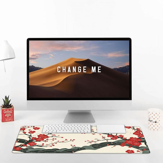 XL Desk Mat 31.5x15.7 Inch, Japanese Cherry Blossom Wave Mouse Pad Keyboard | Elegant Japanese Wave Design Keyboard Mat with Non Slip Base, Large Desk Pad for Office, Home Decor, Computer & Work Setup