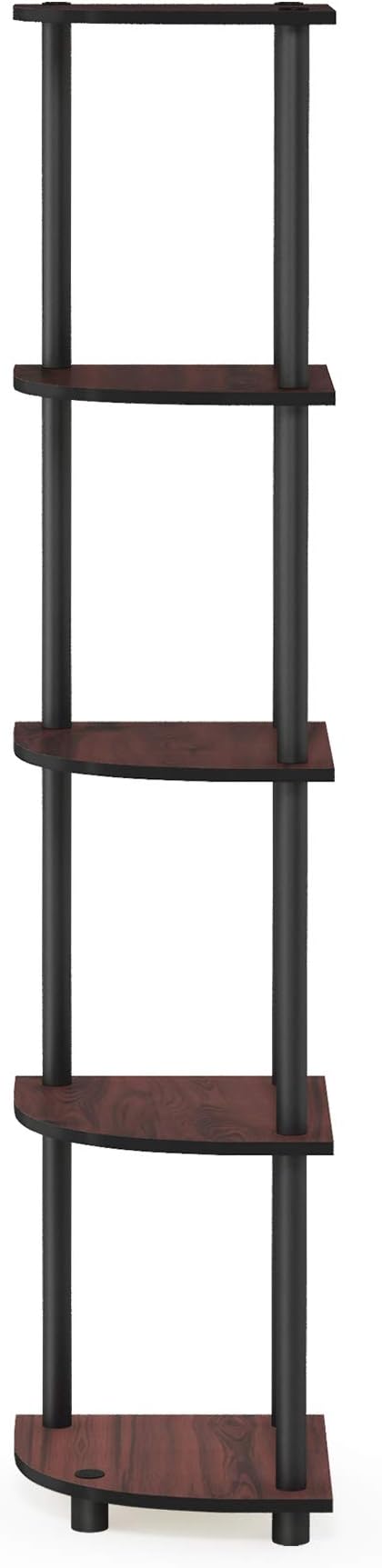 Furinno TURN-N-TUBE Corner Shelf, 5-Tier Corner Bookshelf, Open Storage Shelves, for Organization and Storage, Living Room, Home Office, Garage, Bedroom, Dark Cherry