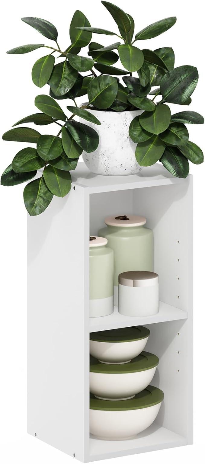 Furinno Fulda Book Shelf, 2-Tier Narrow Bookshelf, Bookcase with 10-in Width Storage Shelf, 9.3 x 9.8 x 21.2, for Living Room, Bedroom, Home Office, White