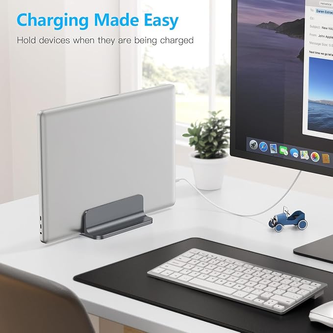OMOTON Vertical Laptop Stand Holder, Adjustable Dock for MacBook, Gray | Aluminum Stand for MacBook Stand, Fits Chromebook & Gaming Laptops up to 17.3 in, Office Desk Organization, Space-Saving