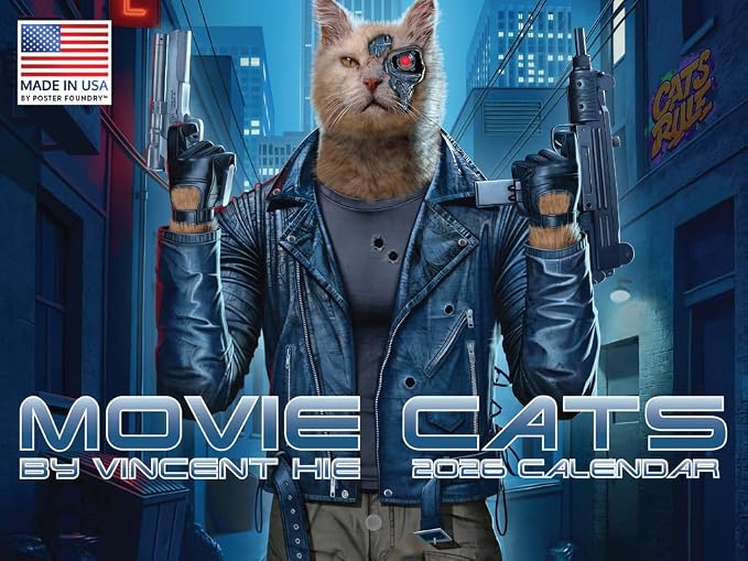Movie Cats Calendar 2026 by Vincent Hie Funny Gift Funny Pop Culture Cats in Movies Wall Monthly 12 Month | American Made In The USA