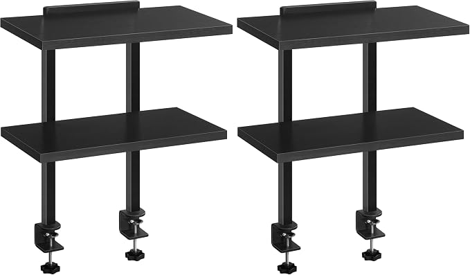 MAHANCRIS Clamp On Desk Organizer, 2-Tier Desktop Bookshelf, Adjustable Desk Storage Shelf, Metal Frame, for Office, Study and Game Room, Black DSBK3501 (Pack of 2)