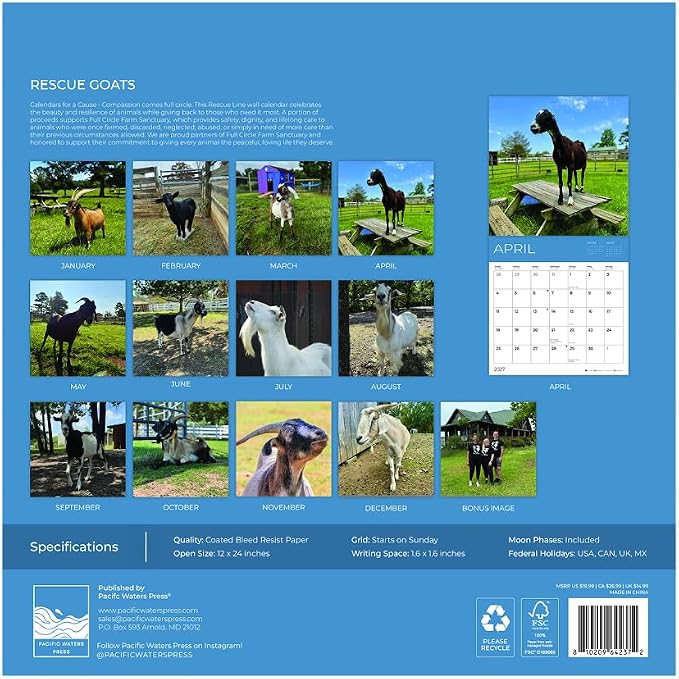 Rescue Goats 2027 Wall Calendar, 12 x 24 Hanging Pacific Waters Press