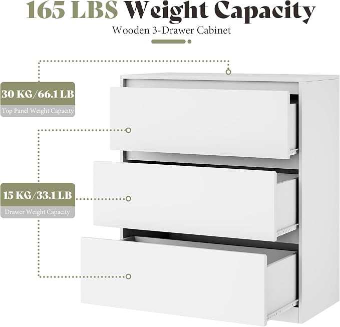 AMERLIFE Storage Cabinet with 3 Drawers, 32 x 16 x 36 Inch | 3-Tier Storage Case and Modern Display Shelf for Collectibles, White