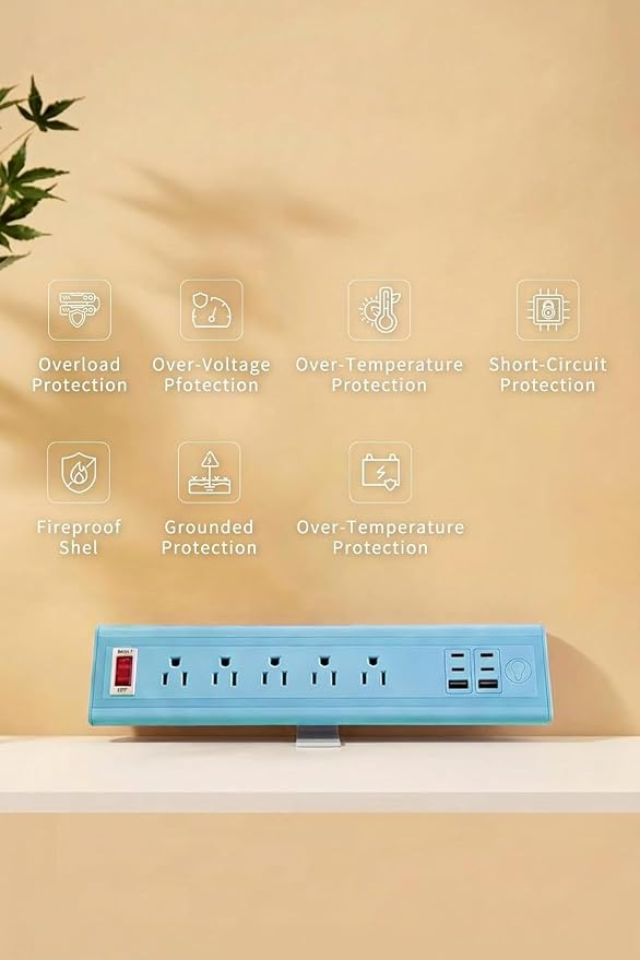 Desk Clamp Power Strip with Nightlight, 40W Fast Charging, 6FT Extension Cord, 4x20W USB-C & 2 USB Ports, 5 AC Outlets, Fits 1.69-Inch Table Edges