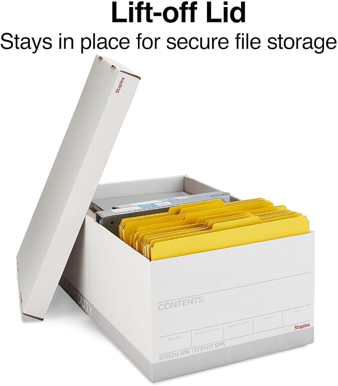 Staples Medium Duty File Box, Lift-Off Lid, Legal, 12/Carton