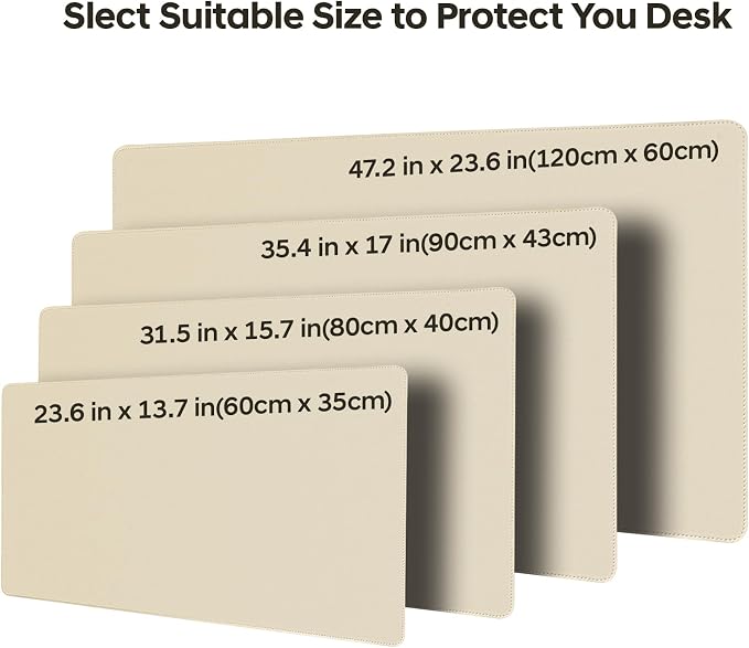 Leather Desk Pad Protector, Office Desk Mat, Large Mouse Pad, Non-Slip PU Leather Desk Blotter, Waterproof Computer Desk Writing Pad for Office and Home (Beige, 36" x 17")
