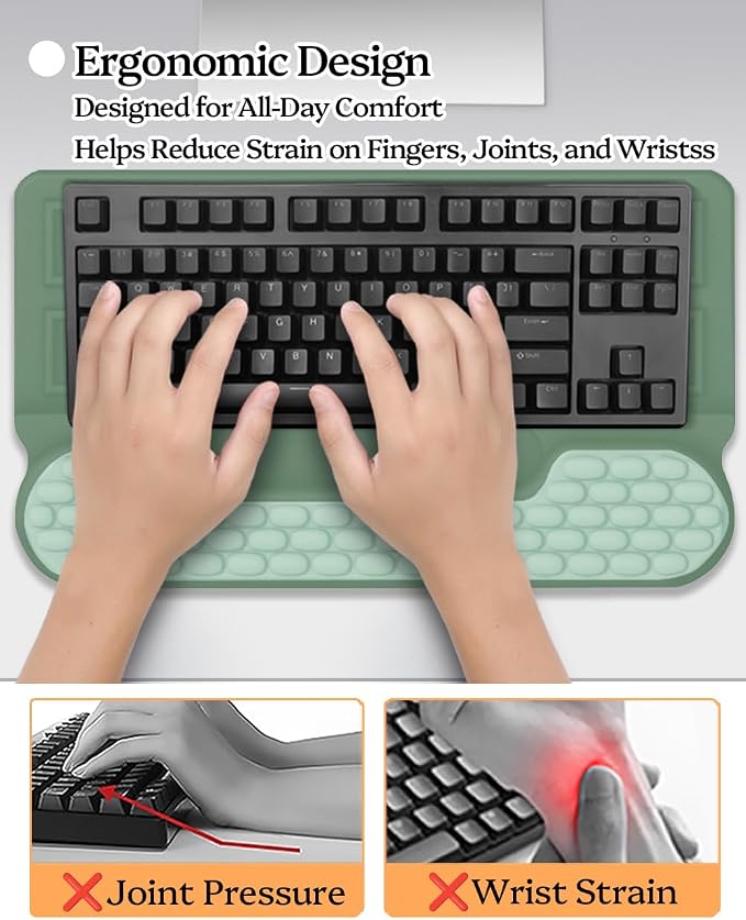 Wrist Rest for Computer Keyboard, 2 in 1 Keyboard Wrist Support Pad, Memory Foam Keyboard Riser Holder Lift Tray with Wrist Pad for Easy Typing for Office Desk, Home, School (Round Green)