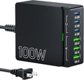 USB C Charger Block Charging Station: 100W 6 Port GaN Fast Charging Brick Hub Cube Box - PD 3.0 Type C & USB A Wall Charger Power Adapter for All iPhone 17 iPad Samsung Android Pixel Series