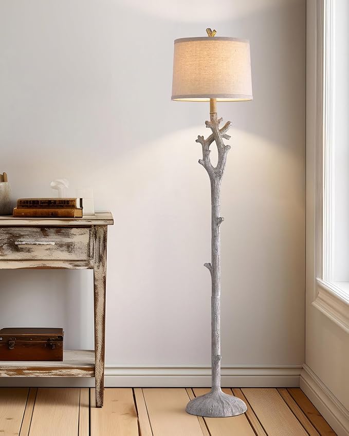 Retro Farmhouse Floor Lamp for Living Room Rustic Standing Lamps Tree Trunk Deco Modern Country Vintage Wood Grain 59.75" Tall Corner Floor Lamp Bedroom Office