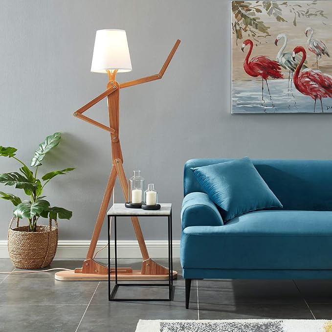 Cool Corner Reading Tall Wood Floor Lamp, LED Bulb Included, Ash | Gift Ideas for Living Room, Bedroom, Kids Room Bedside, Office, Decorative Arc Standing Lighting, Creative Swing Arm