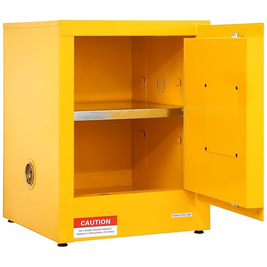 VEVOR Flammable Cabinet 17" x 17" x 22", 12 GalCold-Rolled Steel Flammable Liquid Storage Cabinet, Explosion Proof with 1 Adjustable Shelf 1 Door for Commercial Industrial Use, Yellow