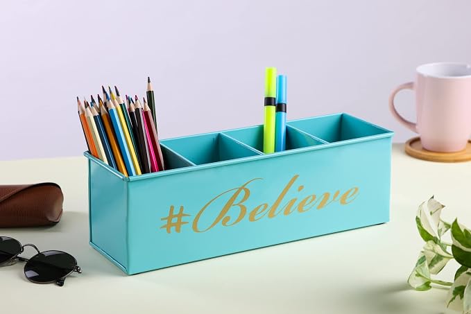DUDKI Home Present Desk Organiser 4 compartments Decorative Pen Pencil holder/Vanity Kit/Travel Box/Makeup Box/Cosmetic Box/Storage Box/knife Holder/Spoon Holder-Gift Office Desk Décor