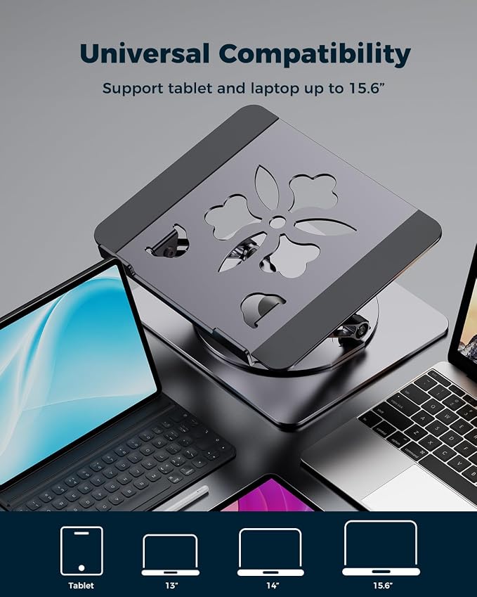 Aoviho 360° Rotating Laptop Stand for Desk | Adjustable, Foldable, Portable Aluminum Ergonomic Riser | Compatible with MacBook, Dell, HP & All Laptops 10-16 inch | Gray