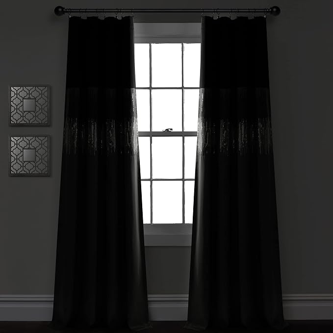 Lush Decor Night Sky 100% Blackout Window Curtain Panel Single 42"W x 84"L, Black & Gray - Blackout Curtains For Bedroom - Sequin Curtains - Glam Decor