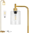 Ziisee Floor Lamps for Living Room - Standing Lamp with Seeded Glass Shade, Modern Gold Floor Lamp with LED Bulbs, Bright Industrial Floor Lamp for Bedroom, Tall Lamp for Office - Gold