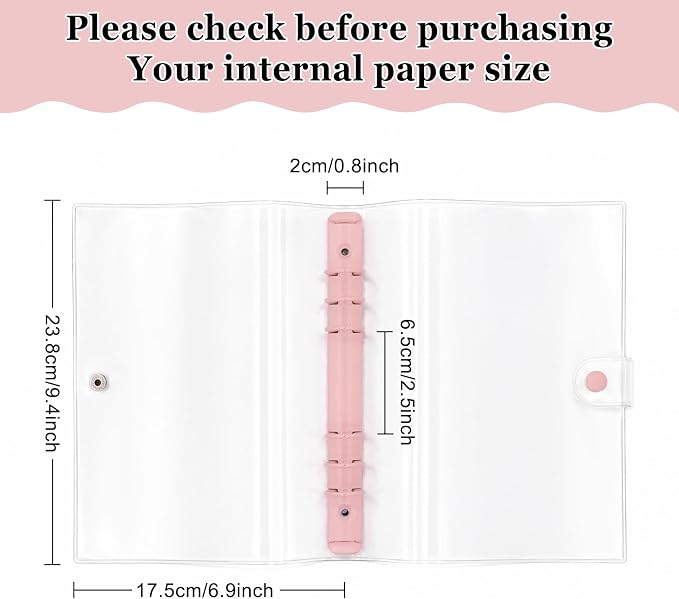 A5 Binder 6 Ring, Clear PVC Notebook Cover, Refillable Planner | Loose Leaf Budget Binder with Snap Button Closure, Round Ring Binder for School Office Home, 2 Pack, Blue and Pink