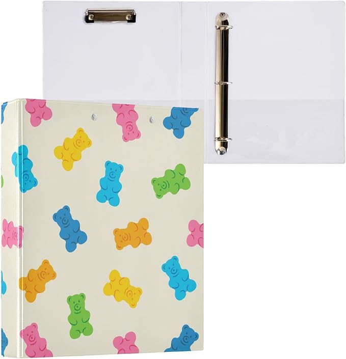 3 Ring Binder 1.5 Inch Gummy Bear Jelly Candy Colorful Clipboards Binders with Interior Pockets Round Ring Binder for Office Supplies and School 1 Pack