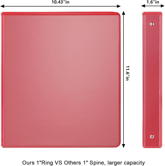 COMIX Sturdy 1 Inch 3 Ring Binder with Clear View Cover | 1"Heavy Duty Round Ring,PVC-Free Board,Holds 200 Letter Sheets,Wholesale for Offices & Classrooms,6 Pack (Red)