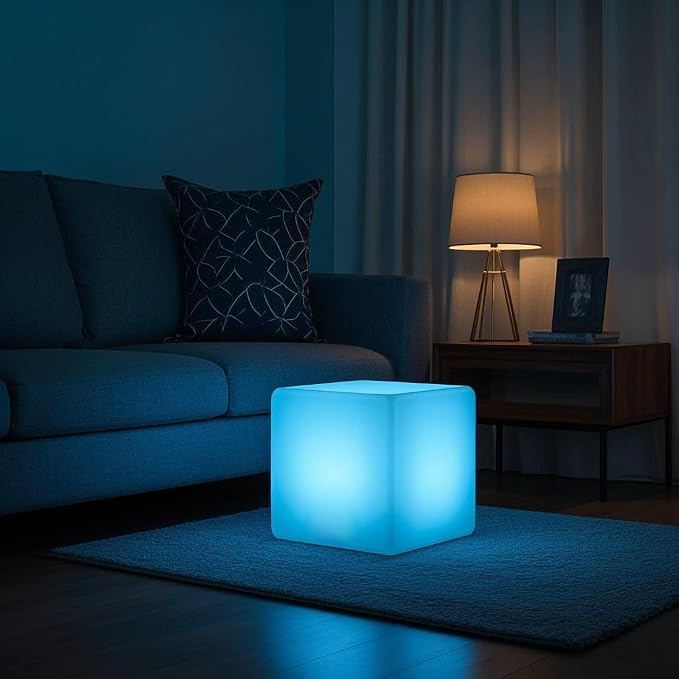 Mr.Go 16-in Rechargeable LED Cube Chair Light, 16 RGB Colors Glow Cube Seat | Waterproof LED Cube Table, Color Changing Cubes Floor Lamp w/Remote, Home Bedroom Patio Party Decorative Lighting