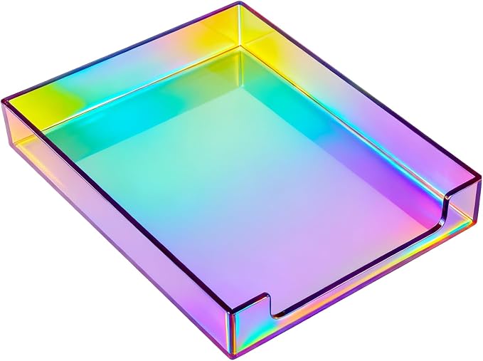 Paper Tray Acrylic File Organizer for Desk Letter Tray Desk Organizer Document Holder Sorter Storage for A4 Office Supplies Magazines, 13.8x10.6x2.4 Inches, Iridescent