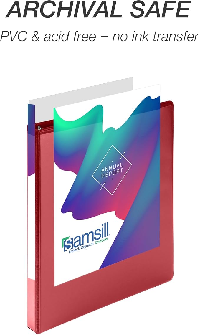 Samsill Durable 0.5 inch 3 Ring Binder, D Ring Binder,100% Recycled Chipboard, Red, 12 Pack