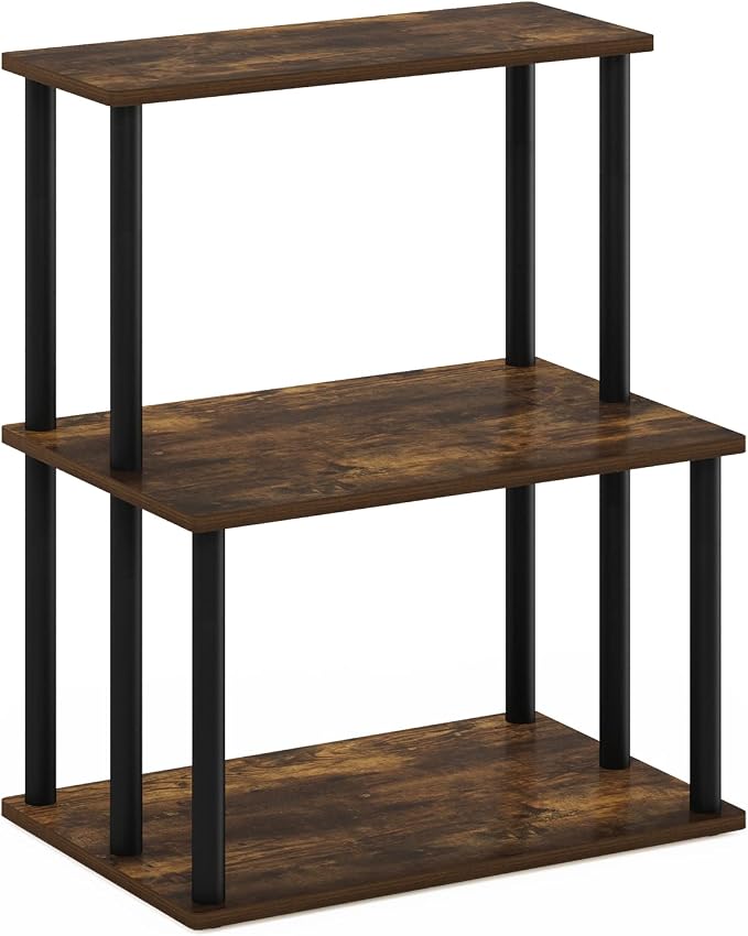 Furinno Turn-N-Tube 3-Tier Toolless Multipurpose Printer Stand Display Storage Shelf, Amber Pine/Black