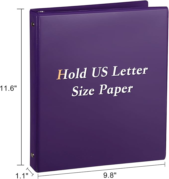 CIXILDTS 0.5-inch Round Ring Binder, Durable 1/2" 3 Ring Binder Fit Letter Size Paper, Purple, 6-Pack