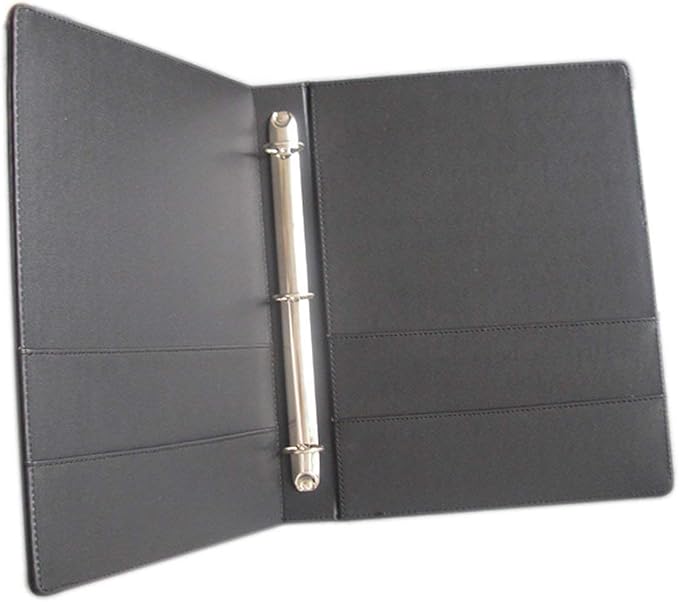 KINGFOM A4 Faux Leather Padfolio Ring Binder Business File Folder Document Holder with Card Holder (3 Ring Binder Black)