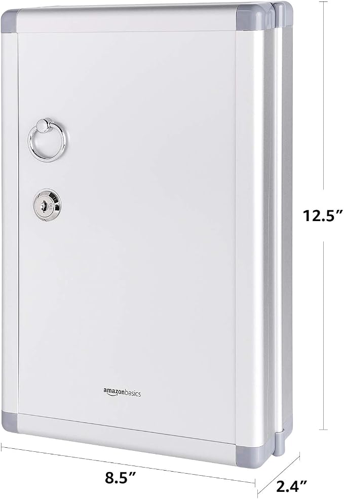 Amazon Basics Cabinet Key lock Box, Silver, 12.5"D x 8.5"W x 2.45"H | 24-Key Position