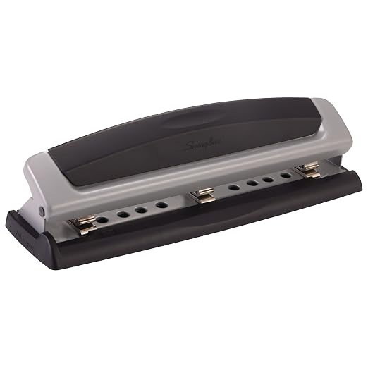 Swingline 3 Hole Punch, 10 Sheet Capacity Three Hole Puncher 3 Ring, Adjustable 2-3 Hole Paper Punch, Precision Pro, Black & Silver (74037)