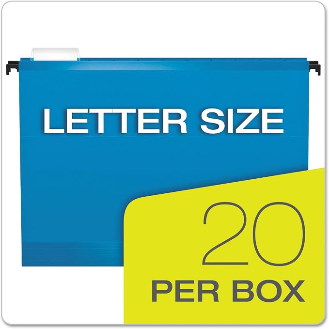 Pendaflex SureHook Reinforced Hanging Folders, Letter Size - Sheets, Blue, 20 per Box (6152 1/5 BLU), 13 x 2.81 x 9.56 inches