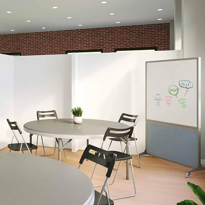 DivideWrite Mobile Whiteboard | Double Sided Dry Erase Board | Portable Office Cubicle Partition | Display for Classrooms, Conference Rooms, Meeting Areas and More | Cloud Gray 6' Wide X 6' Tall
