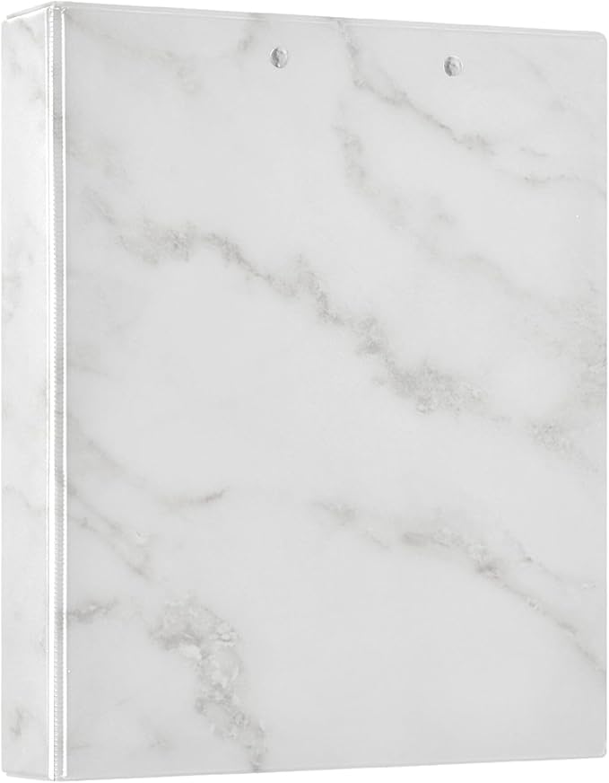 Marble Round Ring Binders 1.5 Inch White 3 Ring Clipboard Binder for Office School Work Supplies File Folder Document 200 Sheet Capacity Easy Open