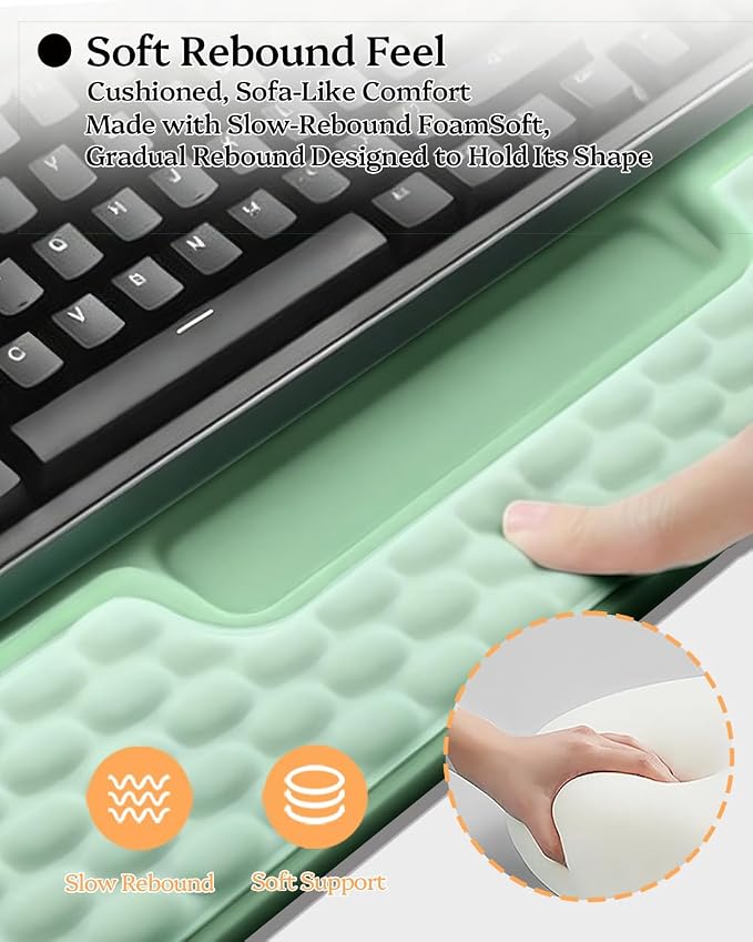 Wrist Rest for Computer Keyboard, 2 in 1 Keyboard Wrist Support Pad, Memory Foam Keyboard Riser Holder Lift Tray with Wrist Pad for Easy Typing for Office Desk, Home, School (Round Green)
